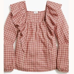 J Crew Red Gingham Flannel Blouse, Small